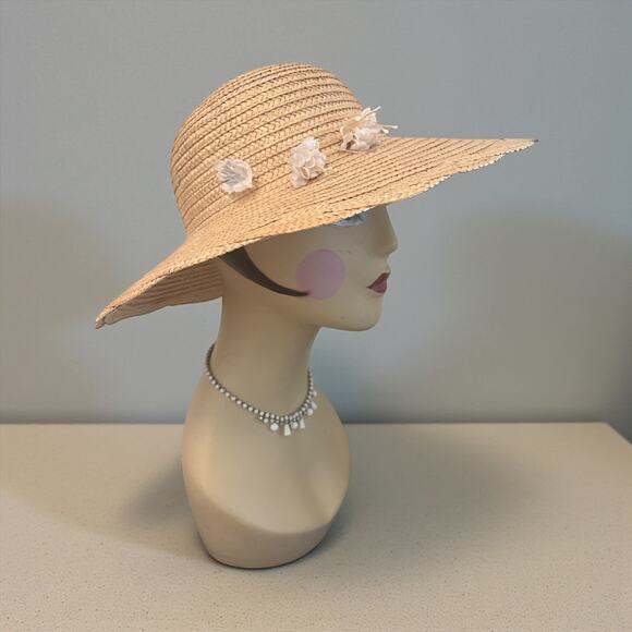 Vintage 1980s Betmar Straw Sun Hat Made in Italy Wide Brim Floral Trim M main image 6